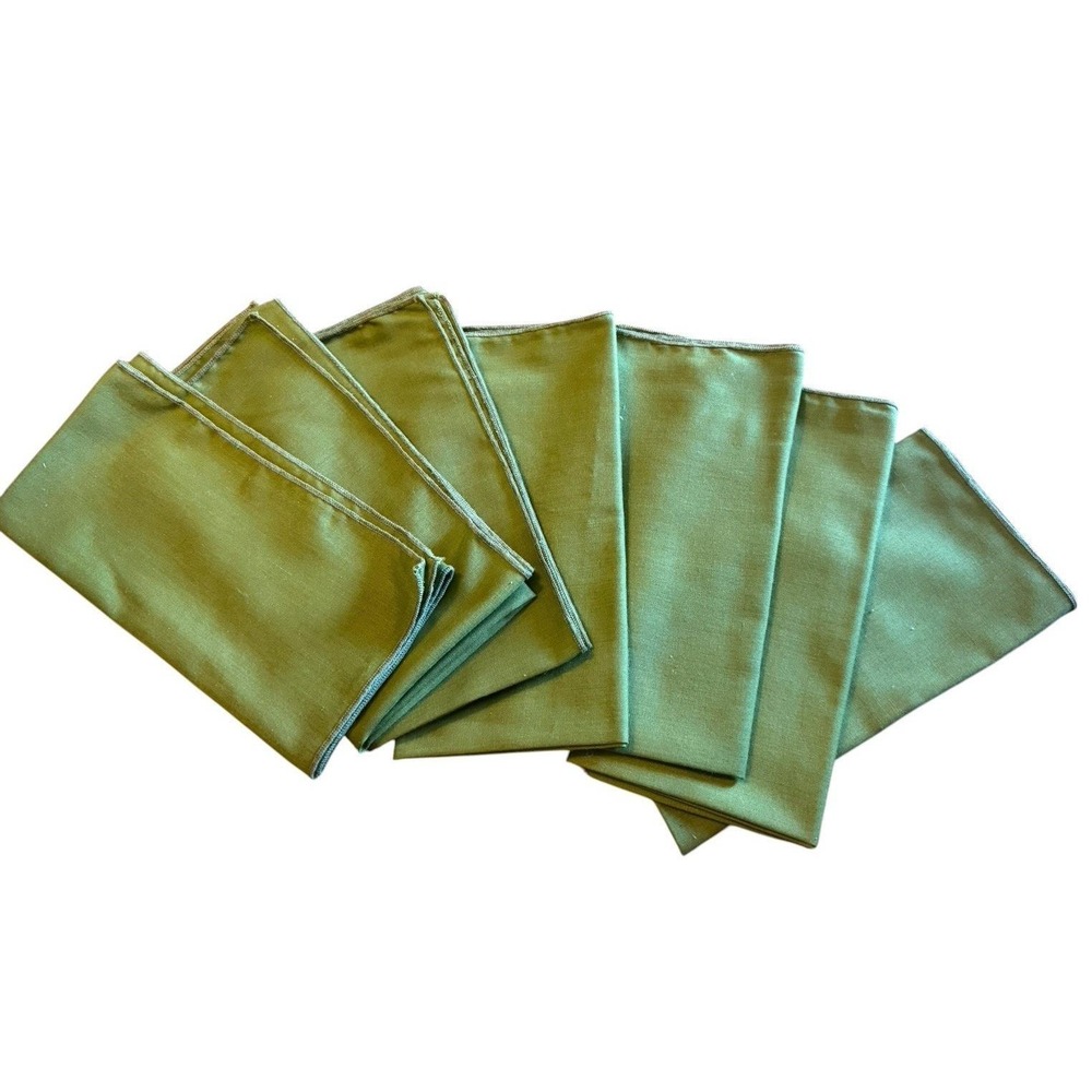 Vintage Cloth Napkins Olive Green 18" X 18" Lot of 6